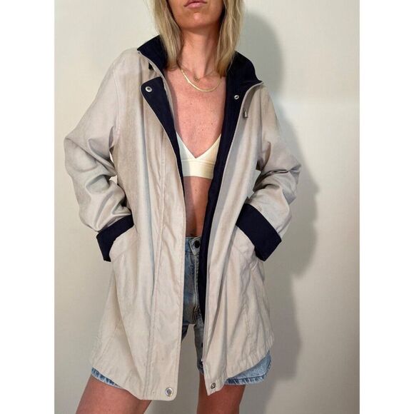 Liz Claiborne Women Cream Outerwear Jacket Removable Hood & Lining Size LP - Picture 2 of 11